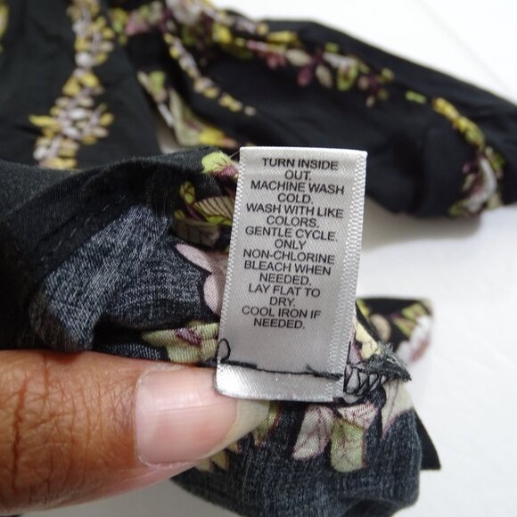 Cato Black Floral Tie Front Blouse Women Size XL Long Sleeve Casual Work - Picture 6 of 10